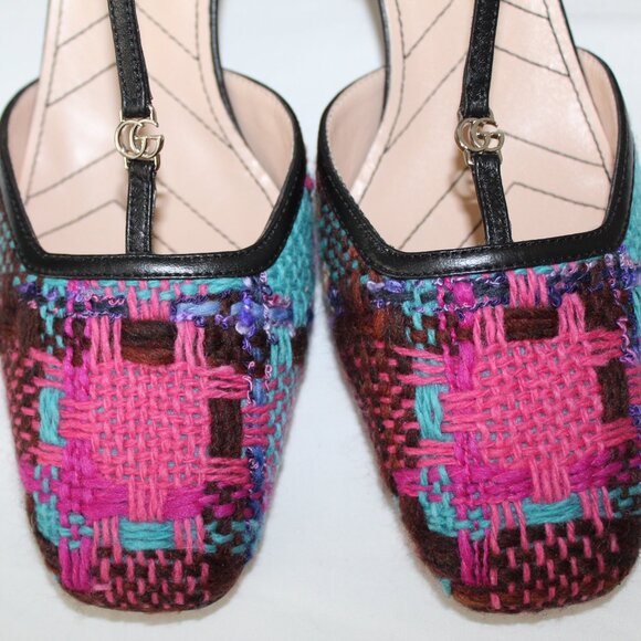 NWB Gucci GG Spicy Check GG Ankle Strap Heeled Pumps Charlotte 39.5 724851 - Picture 3 of 8